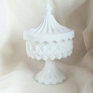 White Milk Glass Pedestal Candy Dish